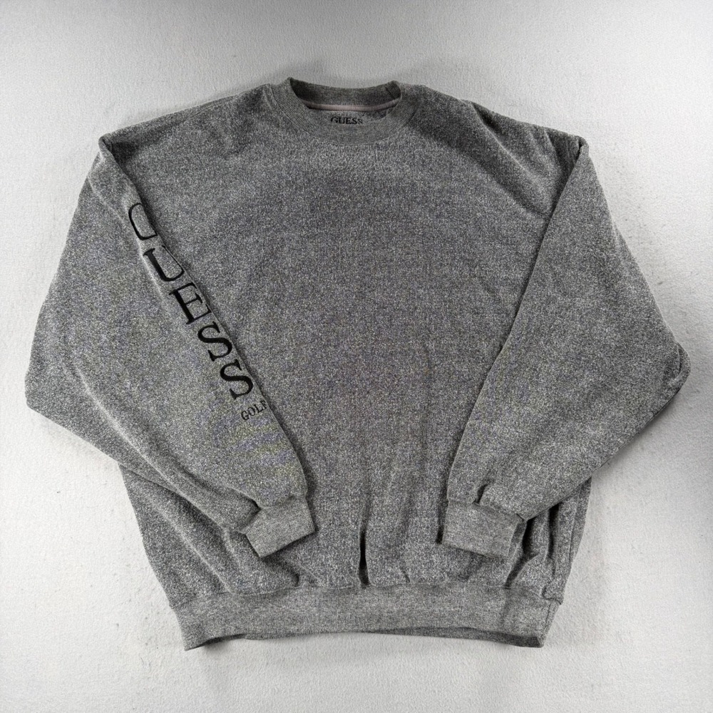 Guess Golf Crewneck Sweatshirt Mens XL Gray Heathered Sleeve Logo Pullover